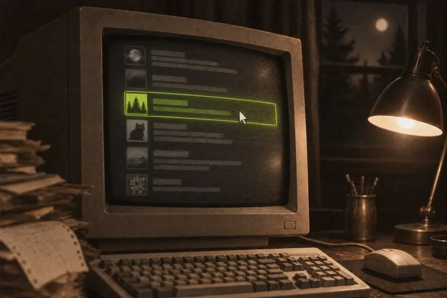 A cursor over a highlighted line on the old monitor